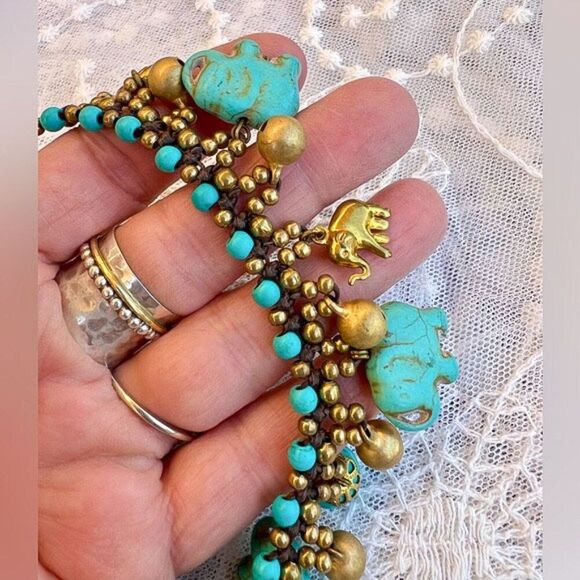 Turquoise & Gold Elephant Jingle Charm Necklace - Picture 9 of 10